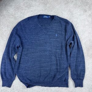 Polo Ralph Lauren Heather Blue Pullover Rugby Sweatshirt Blue Horse Mens Size XL